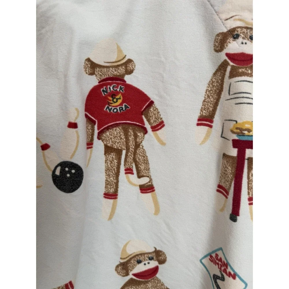 Nick & Nora Sock Monkey Pajama Top Sleepwear Womens‎ S Blue Whimsical Loungewear